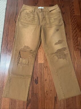 Womens Vervet Distressed Crop Jeans - camel